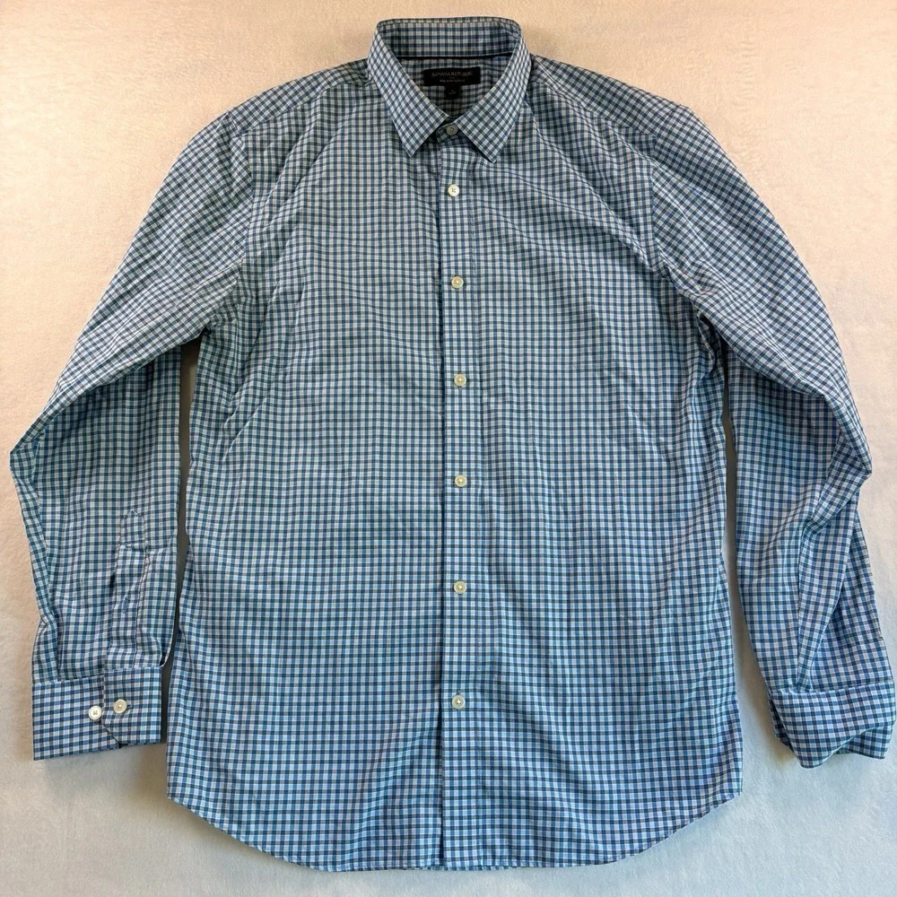 BANANA REPUBLIC Slim Fit Non Iron Blue Check 100% Cotton Button Down Shirt L